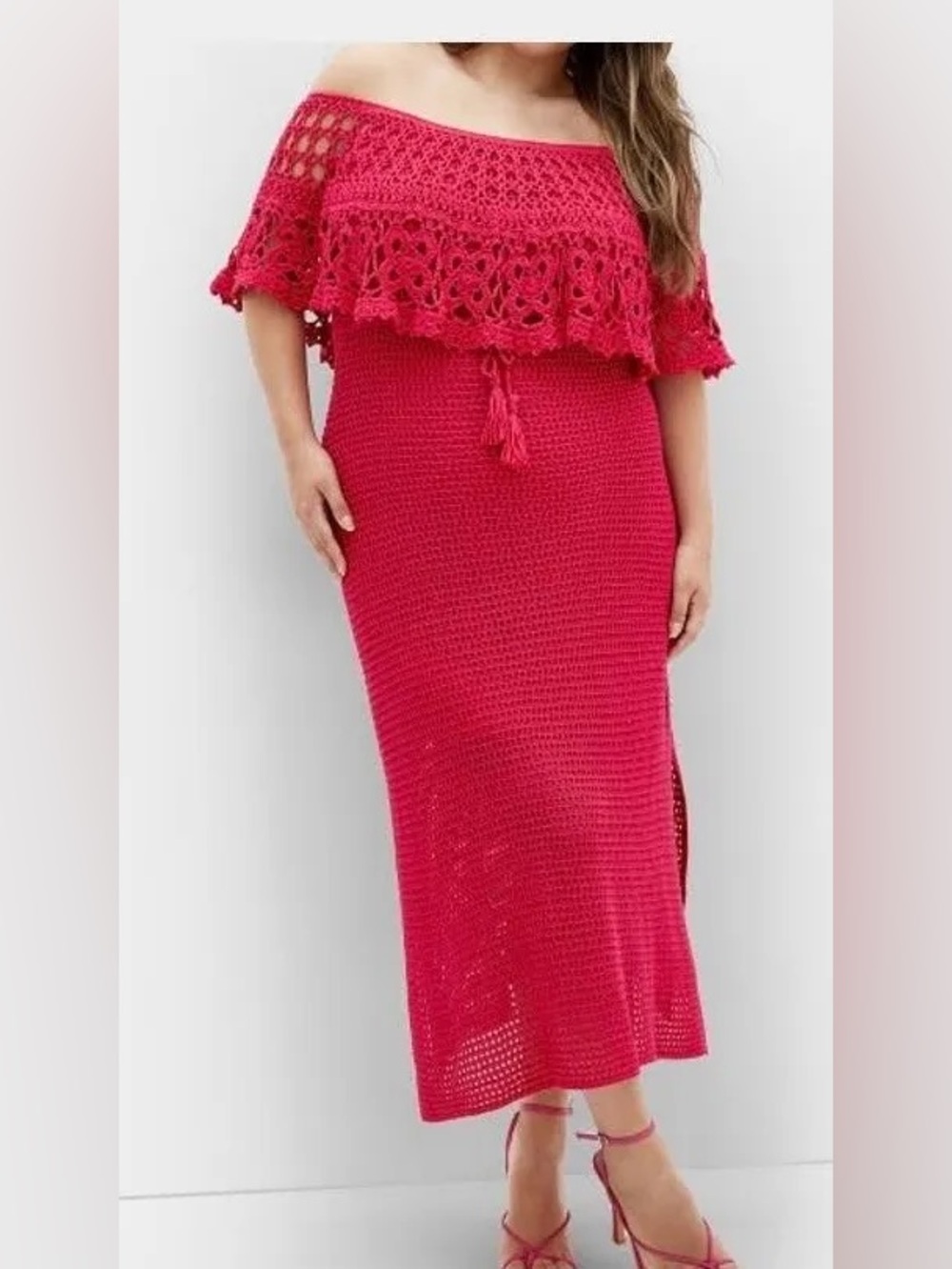 City Chic Callie Crochet Midi Dress in Raspberry Size 18